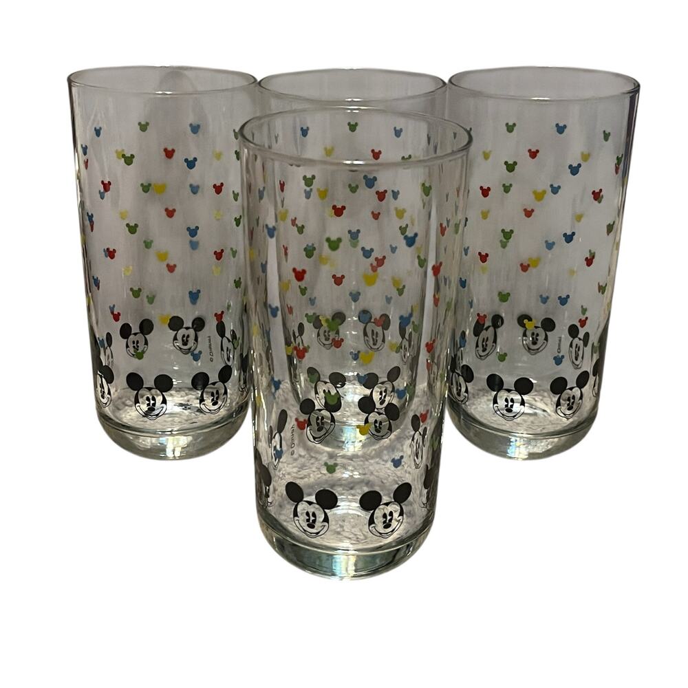 Vintage Disney Mickey Mouse Multicolor Drinking Glasses Set of 4